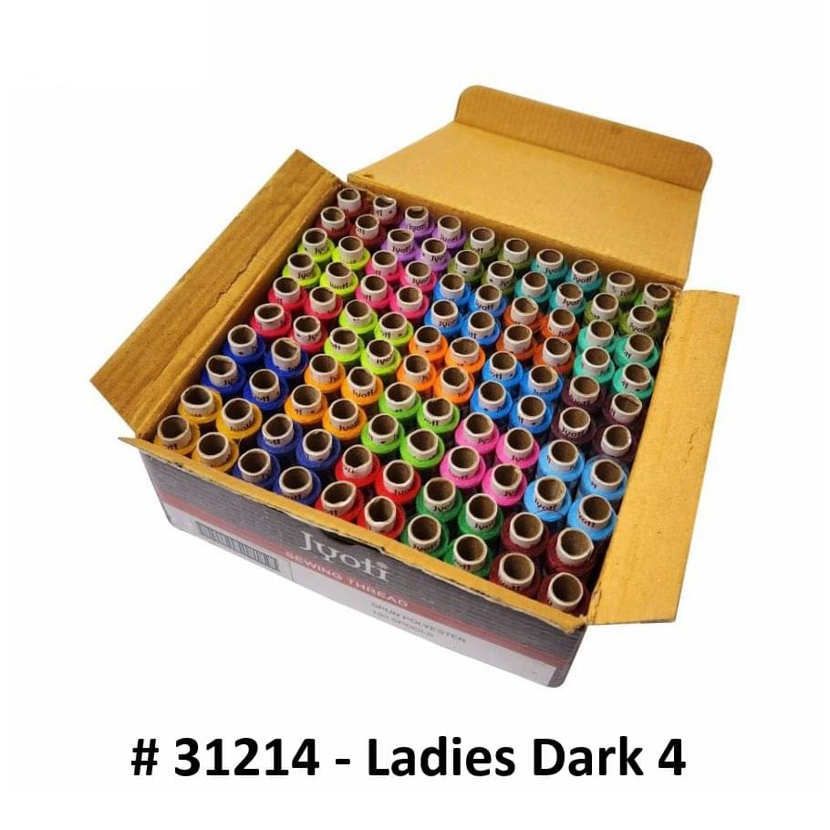     			Jyoti Sewing Thread Polyester, Sewing & Tailoring Craft, Ladies Special Dhaga, Spool for Stitching, Overlock, 2 Ply / 52 Count with Lubrication - # 31214, (100 Tubes of Ladies Dark in 180 Meters)