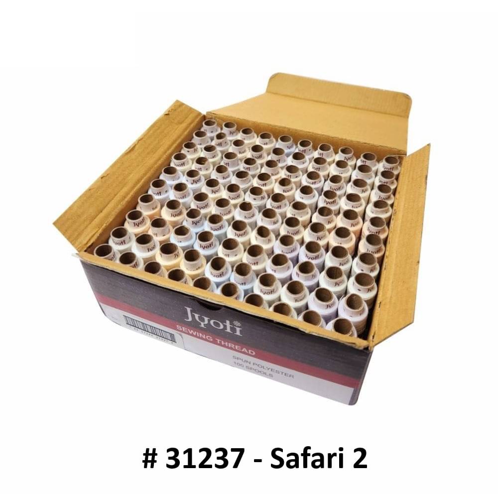     			Jyoti Sewing Thread Polyester, Sewing & Tailoring Craft, Ladies Special Dhaga, Spool for Stitching, Overlock, 2 Ply / 52 Count with Lubrication - # 31237, (100 Tubes of Safari in 180 Meters)