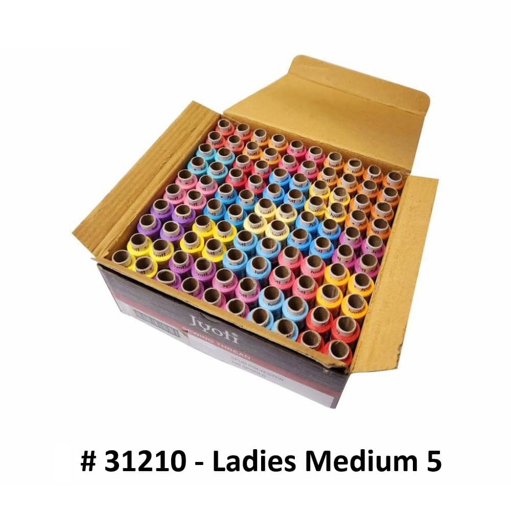     			Jyoti Sewing Thread Polyester, Sewing & Tailoring Craft, Ladies Special Dhaga, Spool for Stitching, Overlock, 2 Ply / 52 Count with Lubrication - # 31210, (100 Tubes of Ladies Medium in 180 Meters)