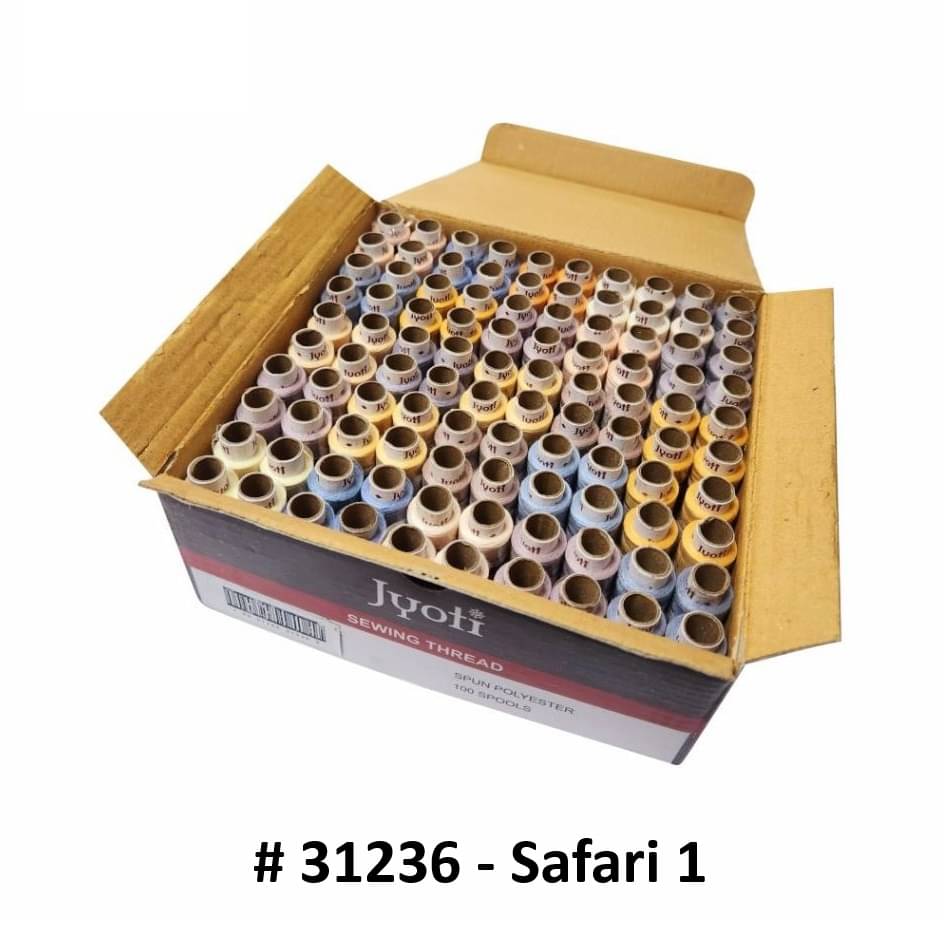     			Jyoti Sewing Thread Polyester, Sewing & Tailoring Craft, Ladies Special Dhaga, Spool for Stitching, Overlock, 2 Ply / 52 Count with Lubrication - # 31236, (100 Tubes of Safari in 180 Meters)