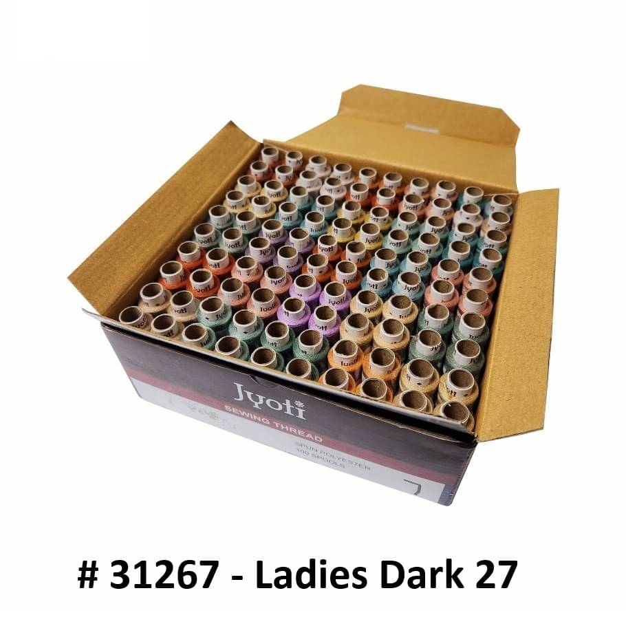     			Jyoti Sewing Thread Polyester, Sewing & Tailoring Craft, Ladies Special Dhaga, Spool for Stitching, Overlock, 2 Ply / 52 Count with Lubrication - # 31267, (100 Tubes of Ladies Dark in 180 Meters)