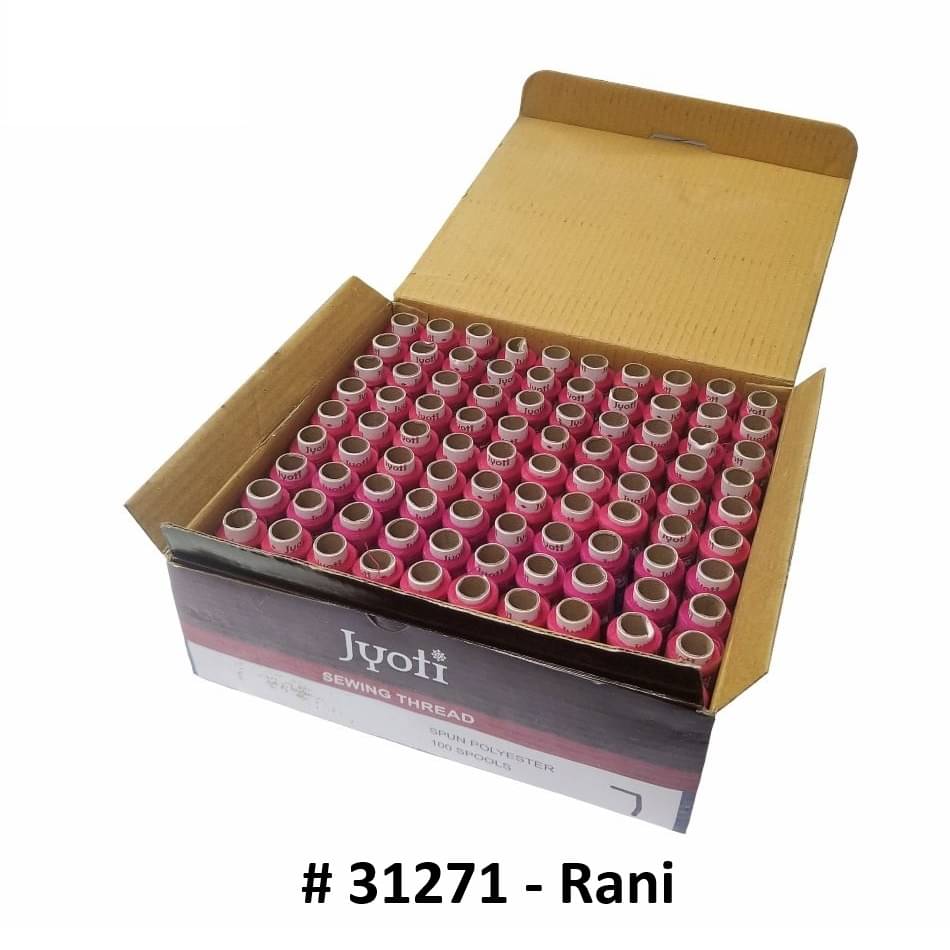     			Jyoti Sewing Thread Polyester, Sewing & Tailoring Craft, Ladies Special Dhaga, Spool for Stitching, Overlock, 2 Ply / 52 Count with Lubrication - # 31271, (100 Tubes of Rani in 180 Meters)