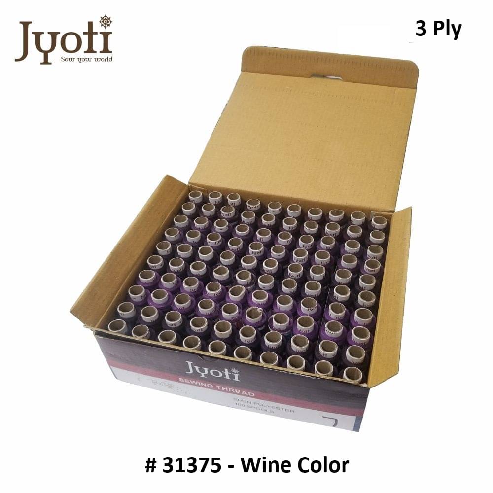     			Jyoti Sewing Thread Polyester, Sewing & Tailoring Craft, Ladies Special Dhaga, Spool for Stitching, Overlock, 3 Ply / 64 Count with Lubrication - # 31375, (100 Tubes of Wine in 135 Meters)