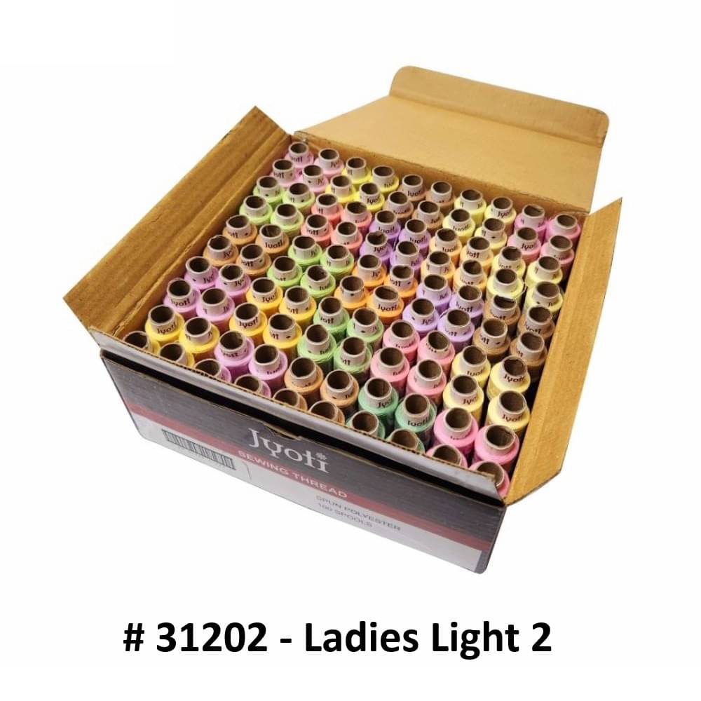     			Jyoti Sewing Thread Polyester, Sewing & Tailoring Craft, Ladies Special Dhaga, Spool for Stitching, Overlock, 2 Ply / 52 Count with Lubrication - # 31202, (100 Tubes of Ladies Light in 180 Meters)