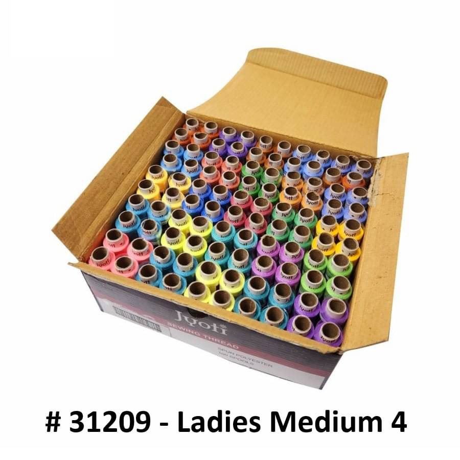     			Jyoti Sewing Thread Polyester, Sewing & Tailoring Craft, Ladies Special Dhaga, Spool for Stitching, Overlock, 2 Ply / 52 Count with Lubrication - # 31209, (100 Tubes of Ladies Medium in 180 Meters)