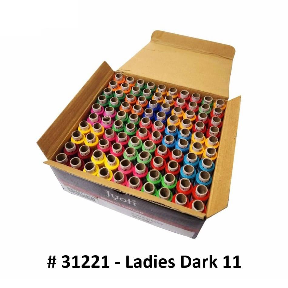    			Jyoti Sewing Thread Polyester, Sewing & Tailoring Craft, Ladies Special Dhaga, Spool for Stitching, Overlock, 2 Ply / 52 Count with Lubrication - # 31221, (100 Tubes of Ladies Dark in 180 Meters)
