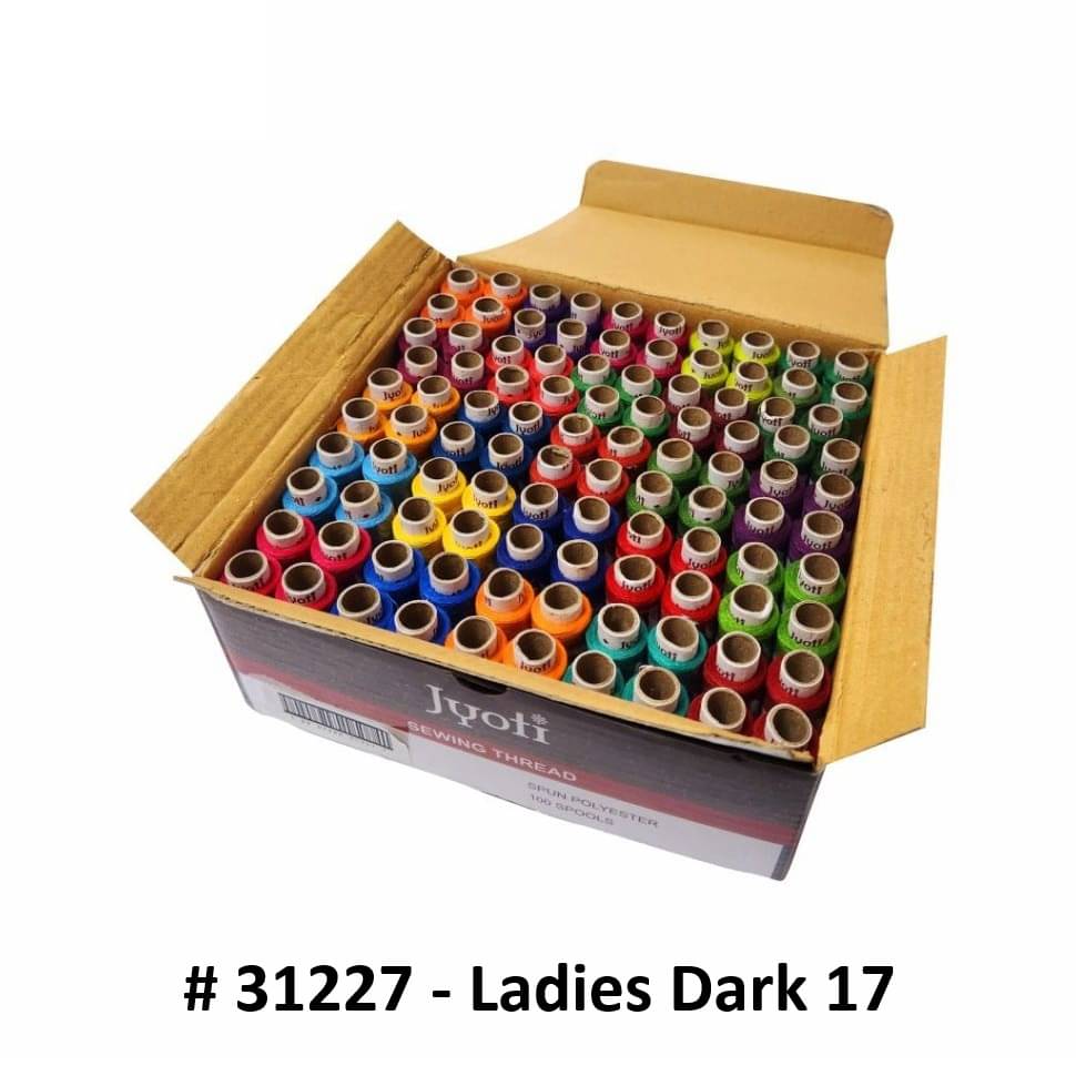     			Jyoti Sewing Thread Polyester, Sewing & Tailoring Craft, Ladies Special Dhaga, Spool for Stitching, Overlock, 2 Ply / 52 Count with Lubrication - # 31227, (100 Tubes of Ladies Dark in 180 Meters)