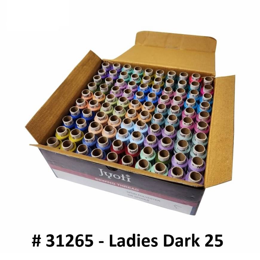     			Jyoti Sewing Thread Polyester, Sewing & Tailoring Craft, Ladies Special Dhaga, Spool for Stitching, Overlock, 2 Ply / 52 Count with Lubrication - # 31265, (100 Tubes of Ladies Dark in 180 Meters)