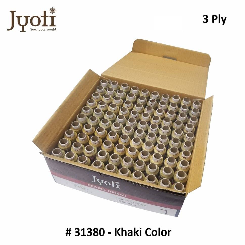     			Jyoti Sewing Thread Polyester, Sewing & Tailoring Craft, Ladies Special Dhaga, Spool for Stitching, Overlock, 3 Ply / 64 Count with Lubrication - # 31380, (100 Tubes of Khakhi in 135 Meters)