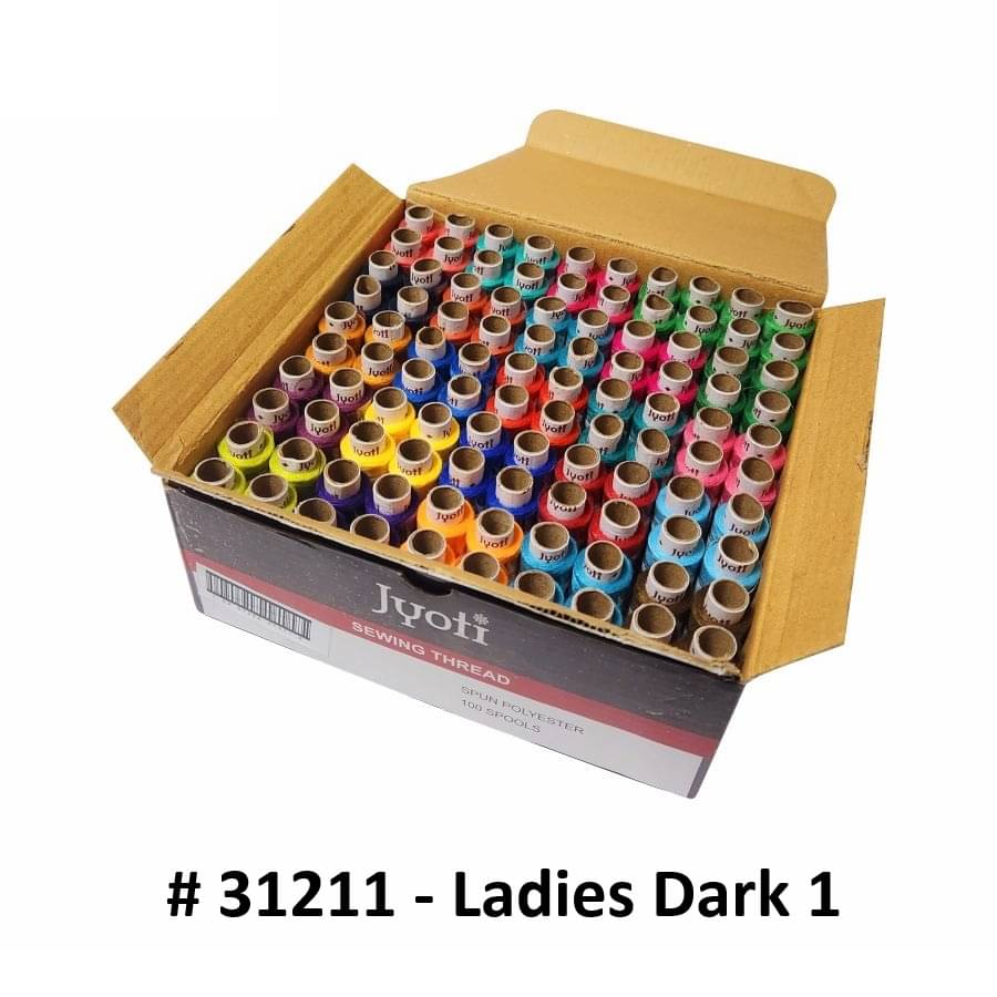     			Jyoti Sewing Thread Polyester, Sewing & Tailoring Craft, Ladies Special Dhaga, Spool for Stitching, Overlock, 2 Ply / 52 Count with Lubrication - # 31211, (100 Tubes of Ladies Dark in 180 Meters)