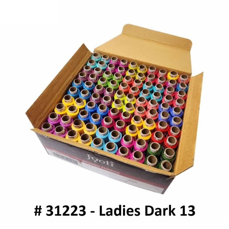     			Jyoti Sewing Thread Polyester, Sewing & Tailoring Craft, Ladies Special Dhaga, Spool for Stitching, Overlock, 2 Ply / 52 Count with Lubrication - # 31223, (100 Tubes of Ladies Dark in 180 Meters)
