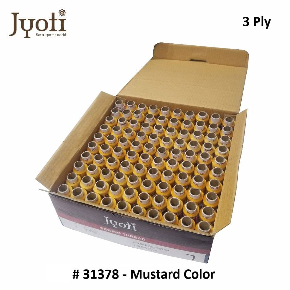     			Jyoti Sewing Thread Polyester, Sewing & Tailoring Craft, Ladies Special Dhaga, Spool for Stitching, Overlock, 3 Ply / 64 Count with Lubrication - # 31378, (100 Tubes of Mustard in 135 Meters)