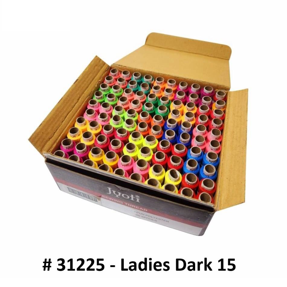     			Jyoti Sewing Thread Polyester, Sewing & Tailoring Craft, Ladies Special Dhaga, Spool for Stitching, Overlock, 2 Ply / 52 Count with Lubrication - # 31225, (100 Tubes of Ladies Dark in 180 Meters)