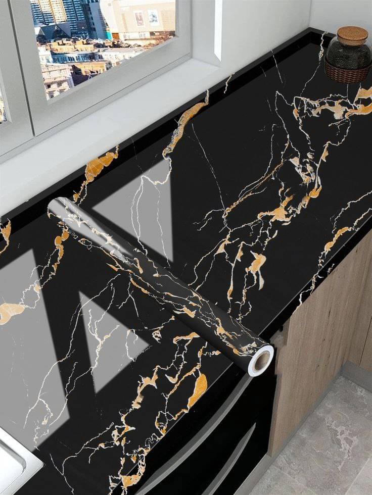     			K SHOP, COLOR-  BLACK  Self-Adhesive Wallpaper Waterproof Old Furniture Vinyl Stickers Wooden Door Wardrobe Desktop PVC Wall Papers(60*200)