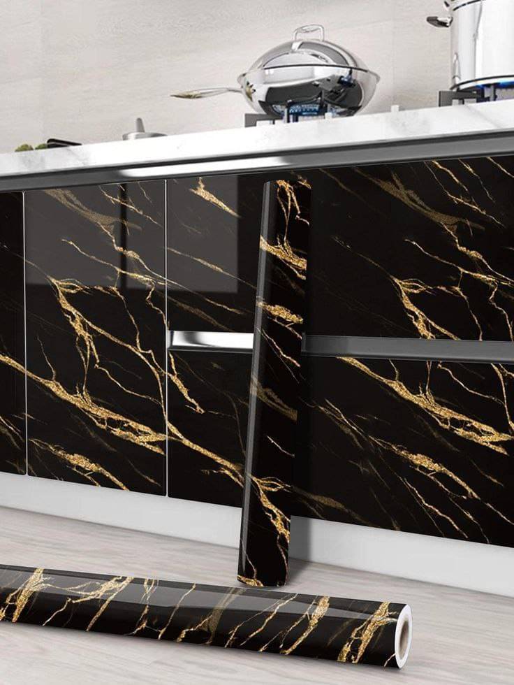     			K SHOP, COLOR-  BLACK  Self-Adhesive Wallpaper Waterproof Old Furniture Vinyl Stickers Wooden Door Wardrobe Desktop PVC Wall Papers(60*200)