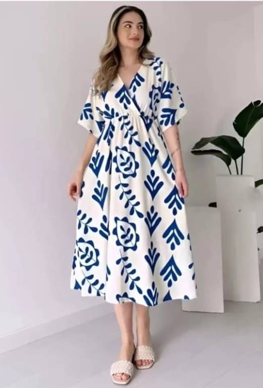     			Kiran fabric Women Cotton Printed A-line Dress ( Blue )