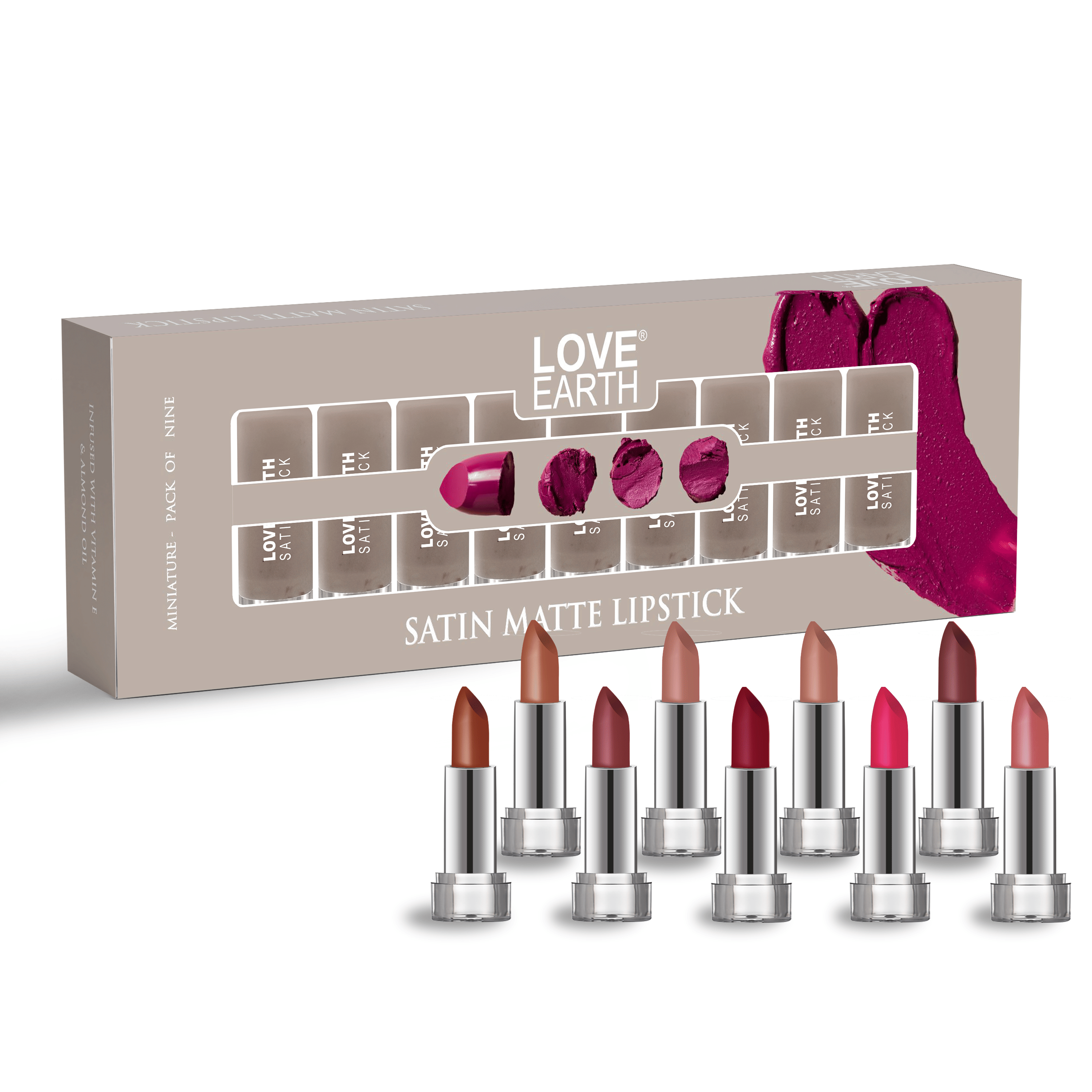     			LOVE EARTH Multi Natural Long Lasting Creme Lipstick ( Pack of 9 )