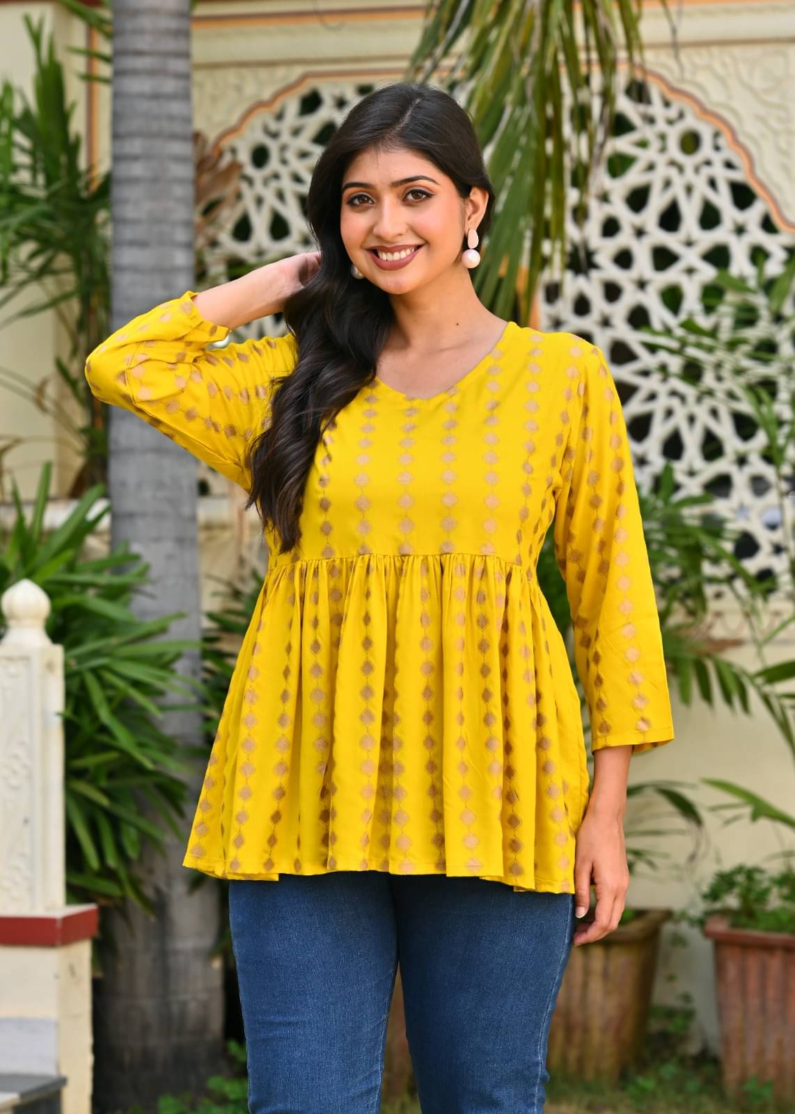     			MAUKA Women's Rayon Regular Top ( Yellow )