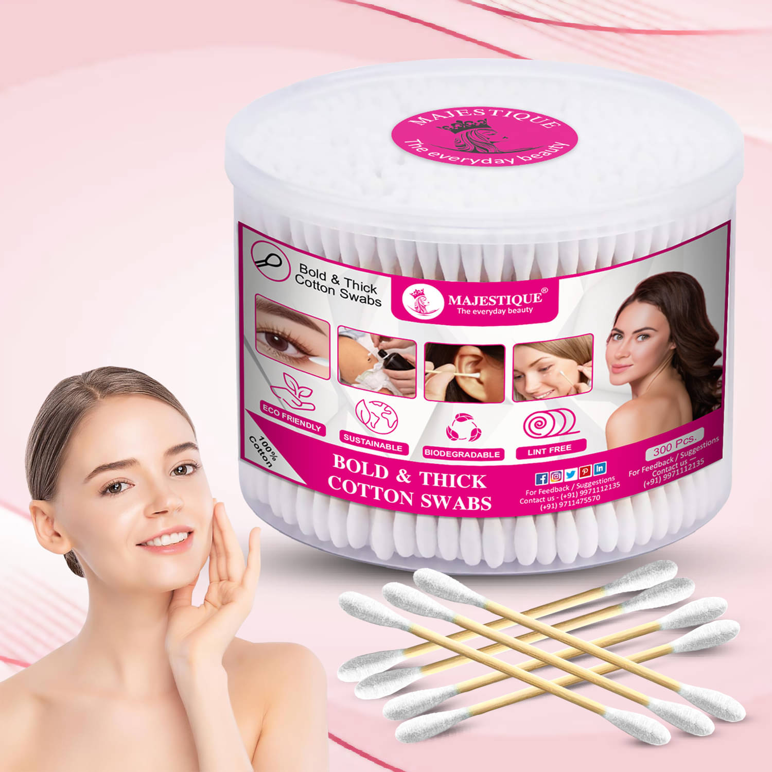 Majestique Bold & Thick Cotton Swabs | Ear Cleaning Buds, Cotton Buds for Ear | Safe Cotton Ear Buds for Hygiene & Makeup - 300 Sticks - 1 Box     			Majestique Bold & Thick Cotton Swabs | Ear Cleaning Buds, Cotton Buds for Ear | Safe Cotton Ear Buds for Hygiene & Makeup - 300 Sticks - 1 Box