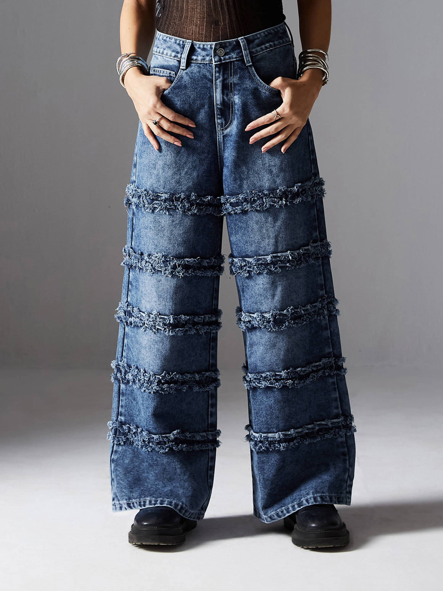     			Miss Chase Women's Wide Leg High-Rise Jeans ( Blue )