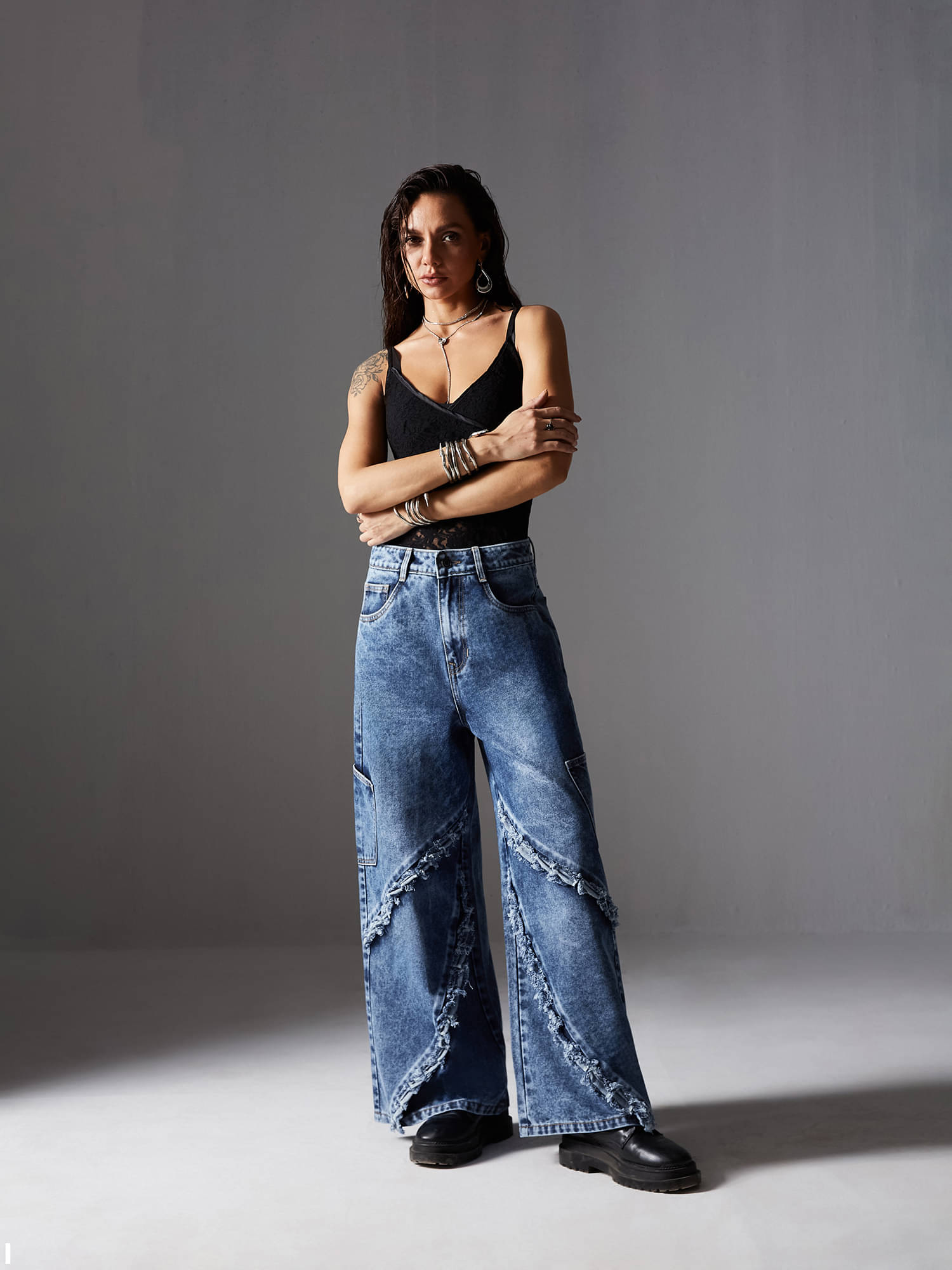     			Miss Chase Women's Wide Leg High-Rise Jeans ( Blue )