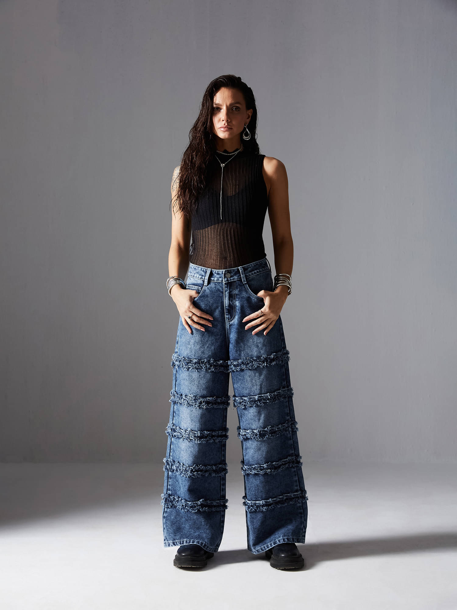     			Miss Chase Women's Wide Leg High-Rise Jeans ( Blue )