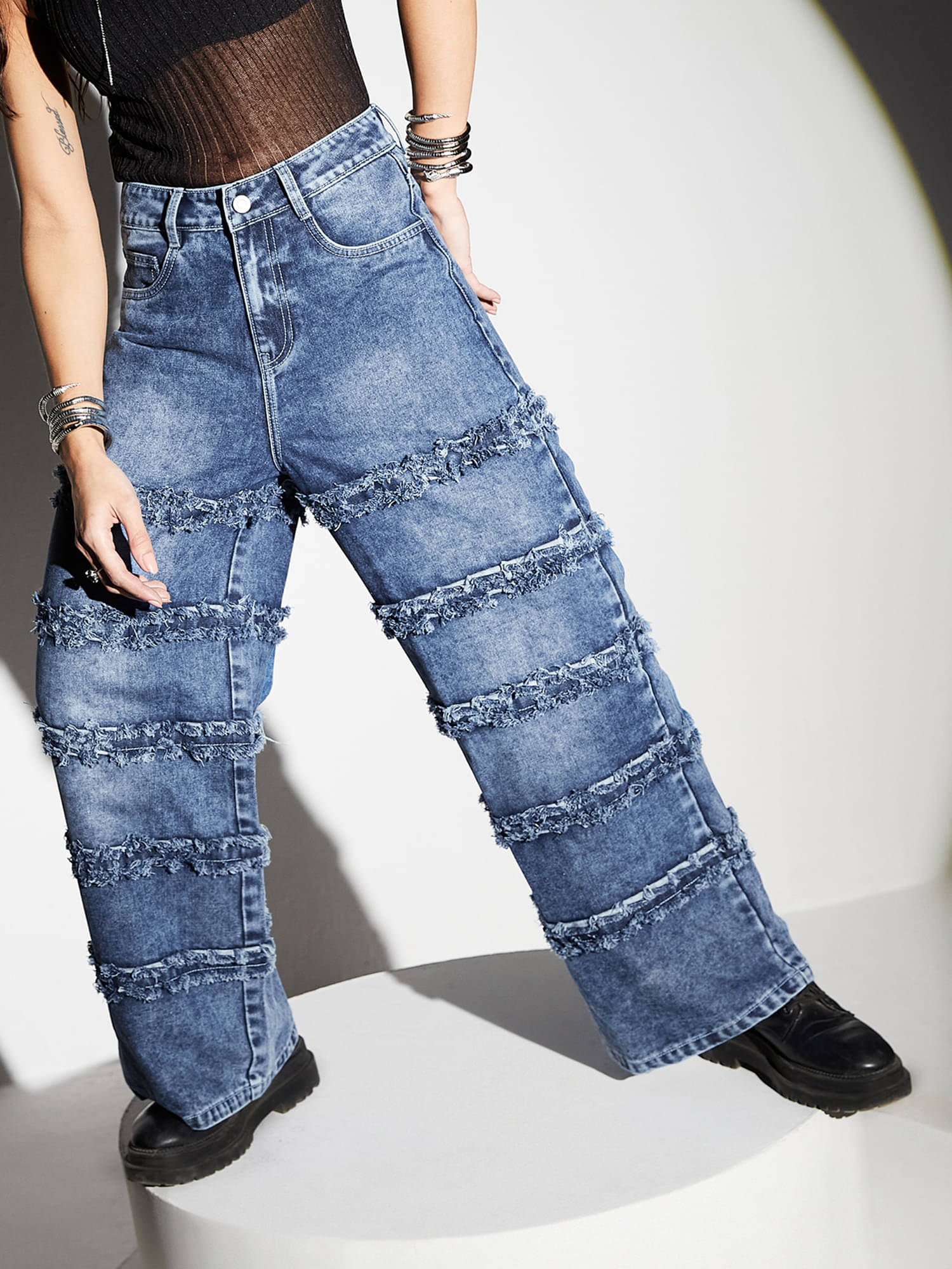     			Miss Chase Women's Wide Leg High-Rise Jeans ( Blue )