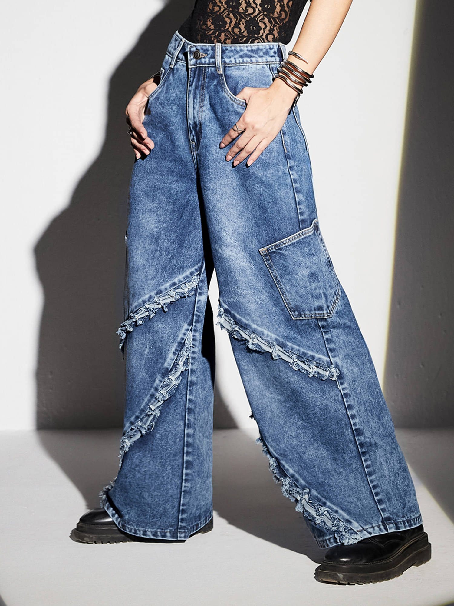    			Miss Chase Women's Wide Leg High-Rise Jeans ( Blue )