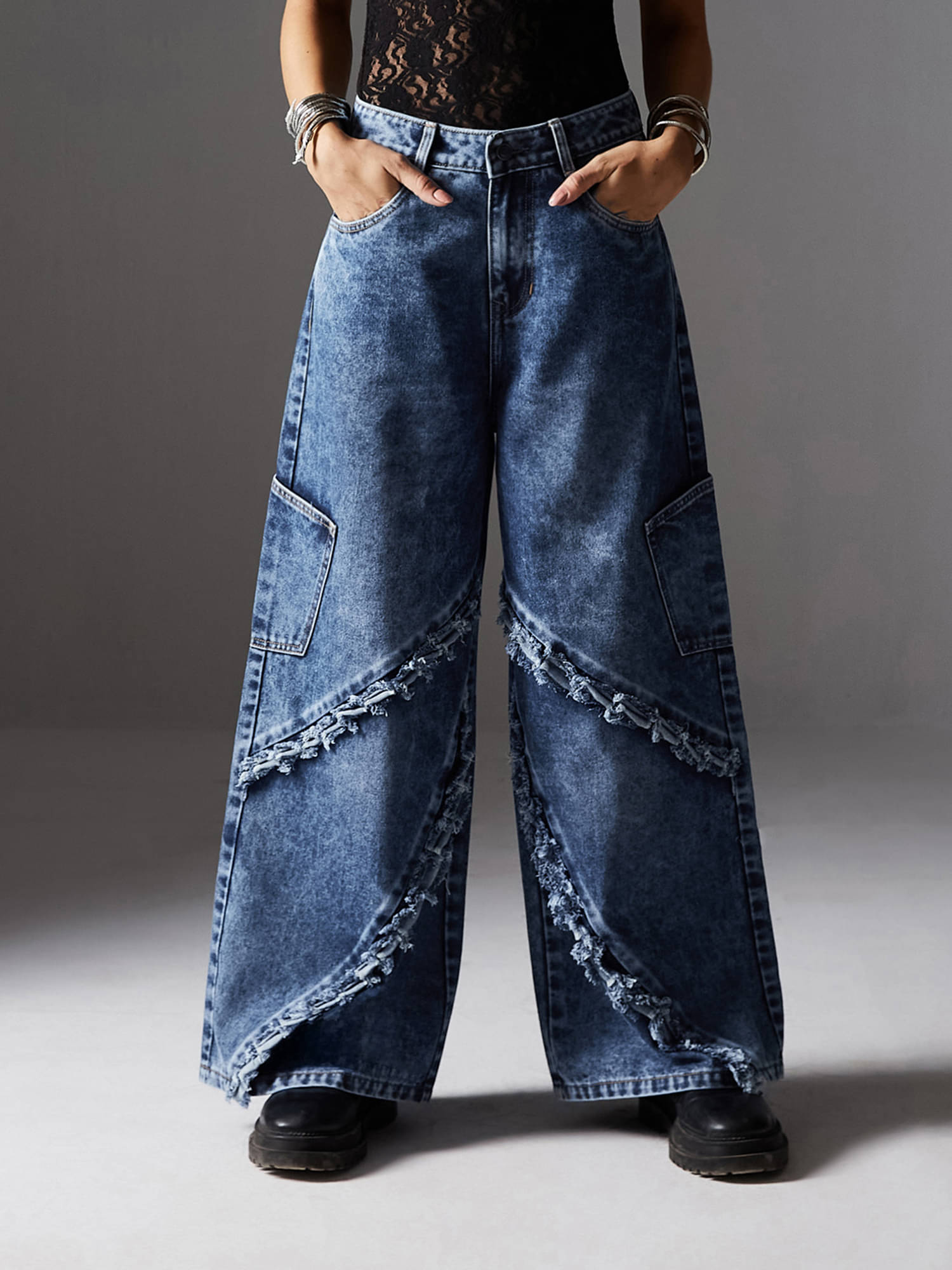     			Miss Chase Women's Wide Leg High-Rise Jeans ( Blue )