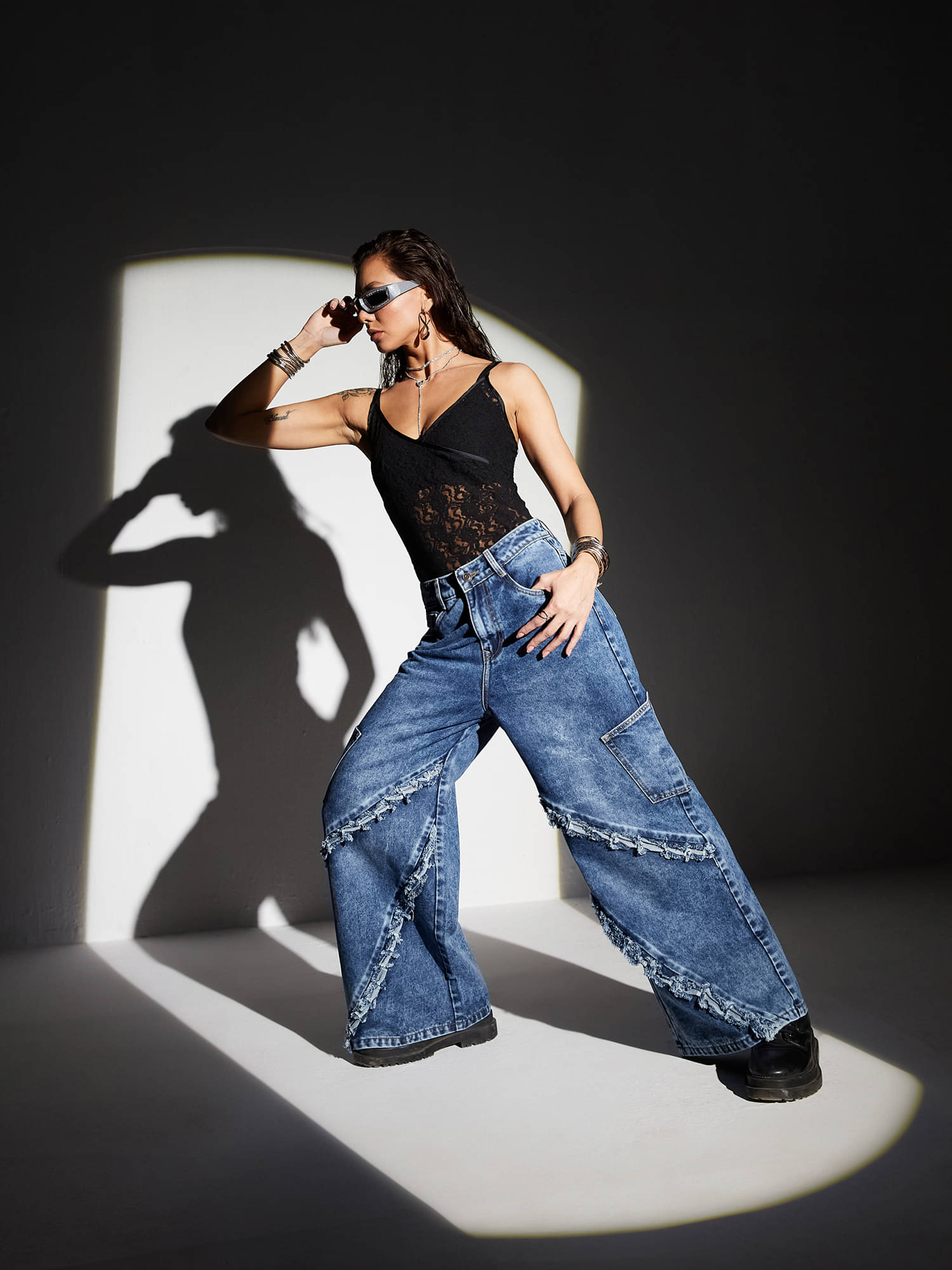     			Miss Chase Women's Wide Leg High-Rise Jeans ( Blue )