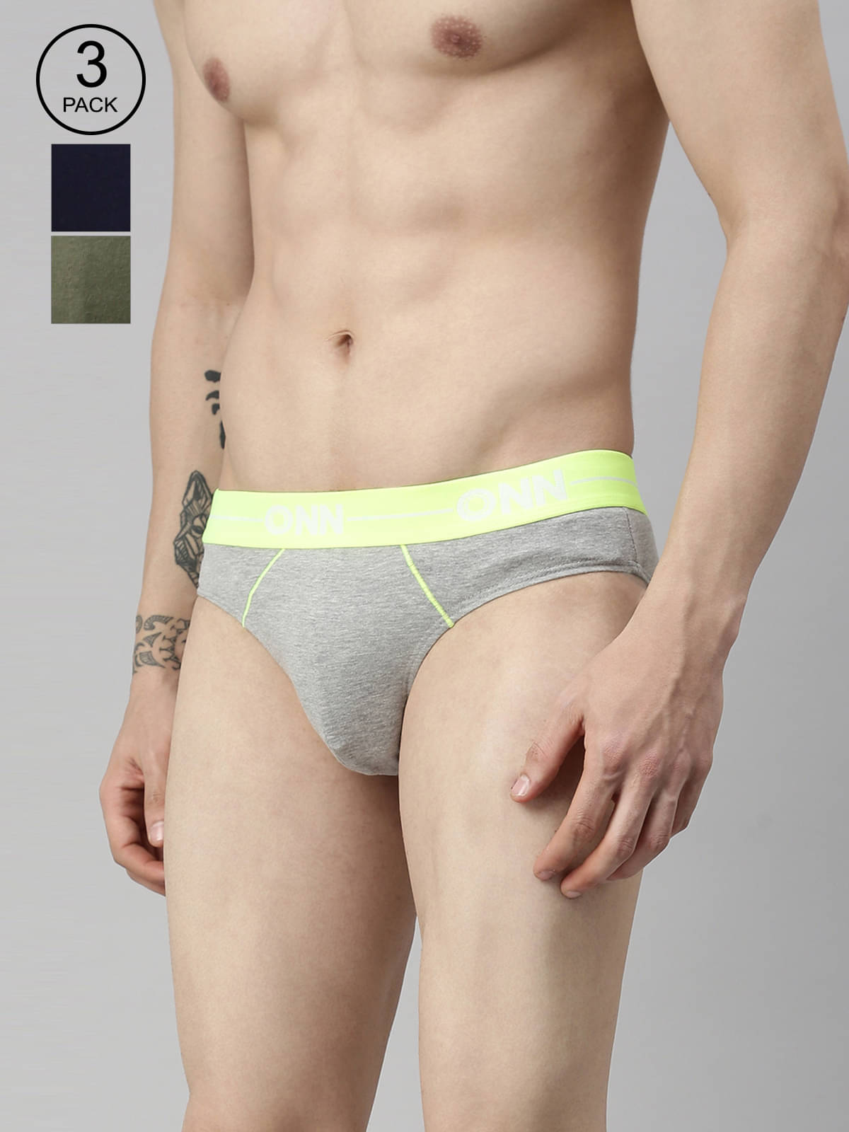 ONN Pack of 3 Cotton Blend Briefs For Men's ( Multicolor14 ) ONN Pack of 3 Cotton Blend Briefs For Men's ( Multicolor14 )
