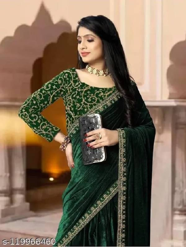 PALKAANO Velvet Embroidered Uppada saree With Unstitched Blouse Piece ( Green ) PALKAANO Velvet Embroidered Uppada saree With Unstitched Blouse Piece ( Green )