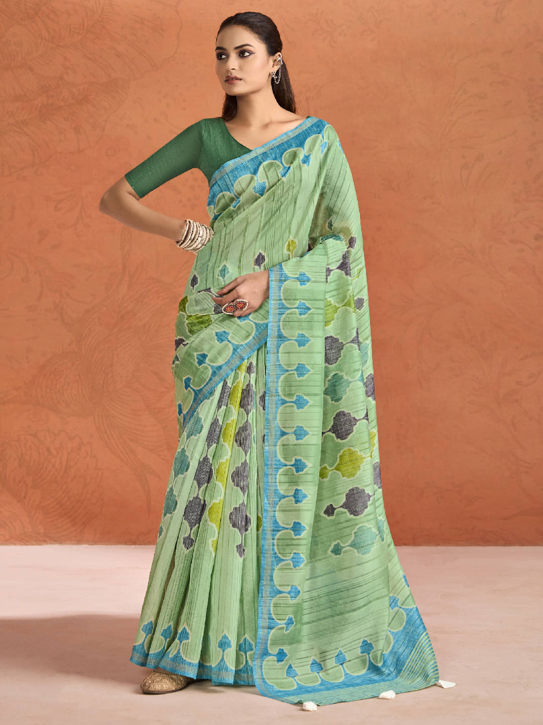     			PANZORA Cotton Solid Regular Saree Without Blouse Piece ( Sea Green )