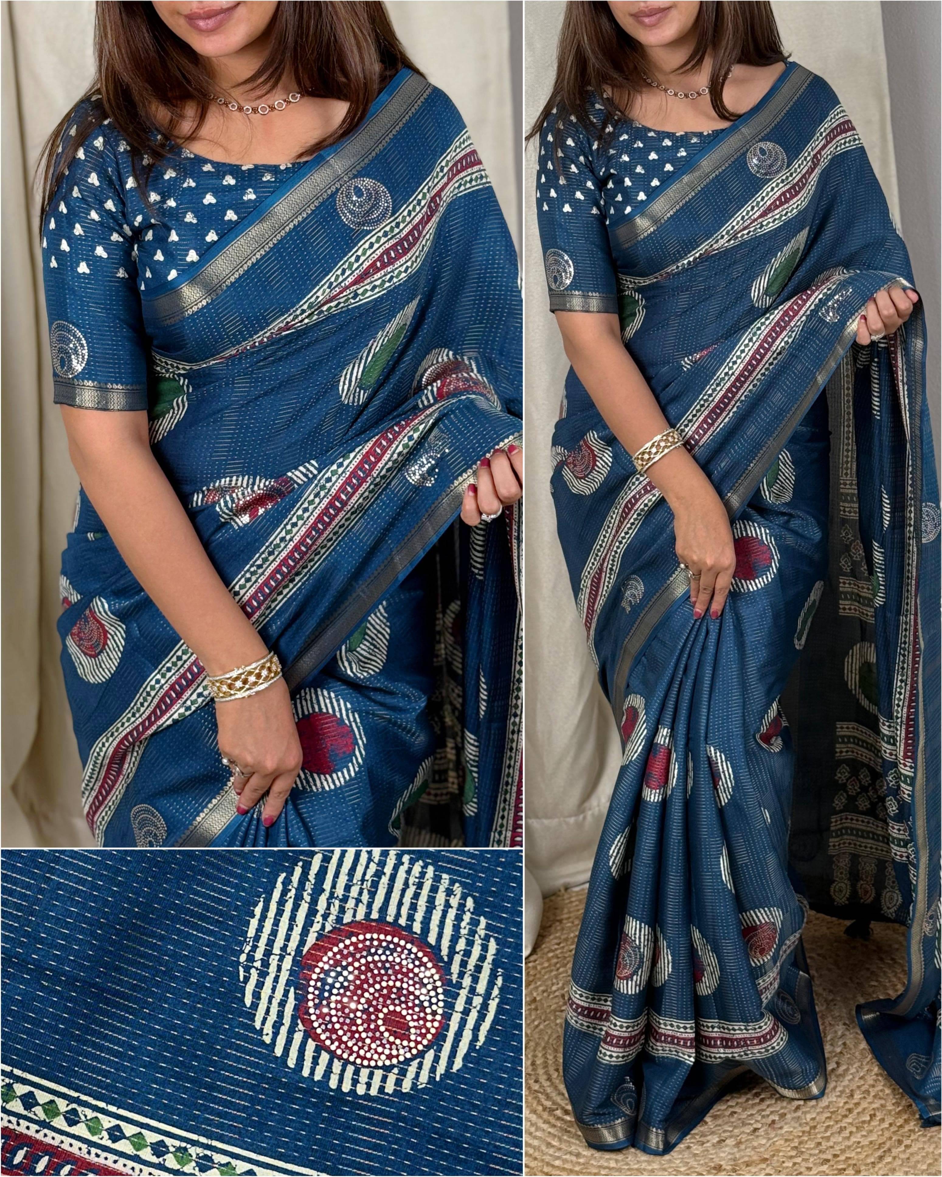     			PANZORA Cotton Solid Regular Saree Without Blouse Piece ( Blue )