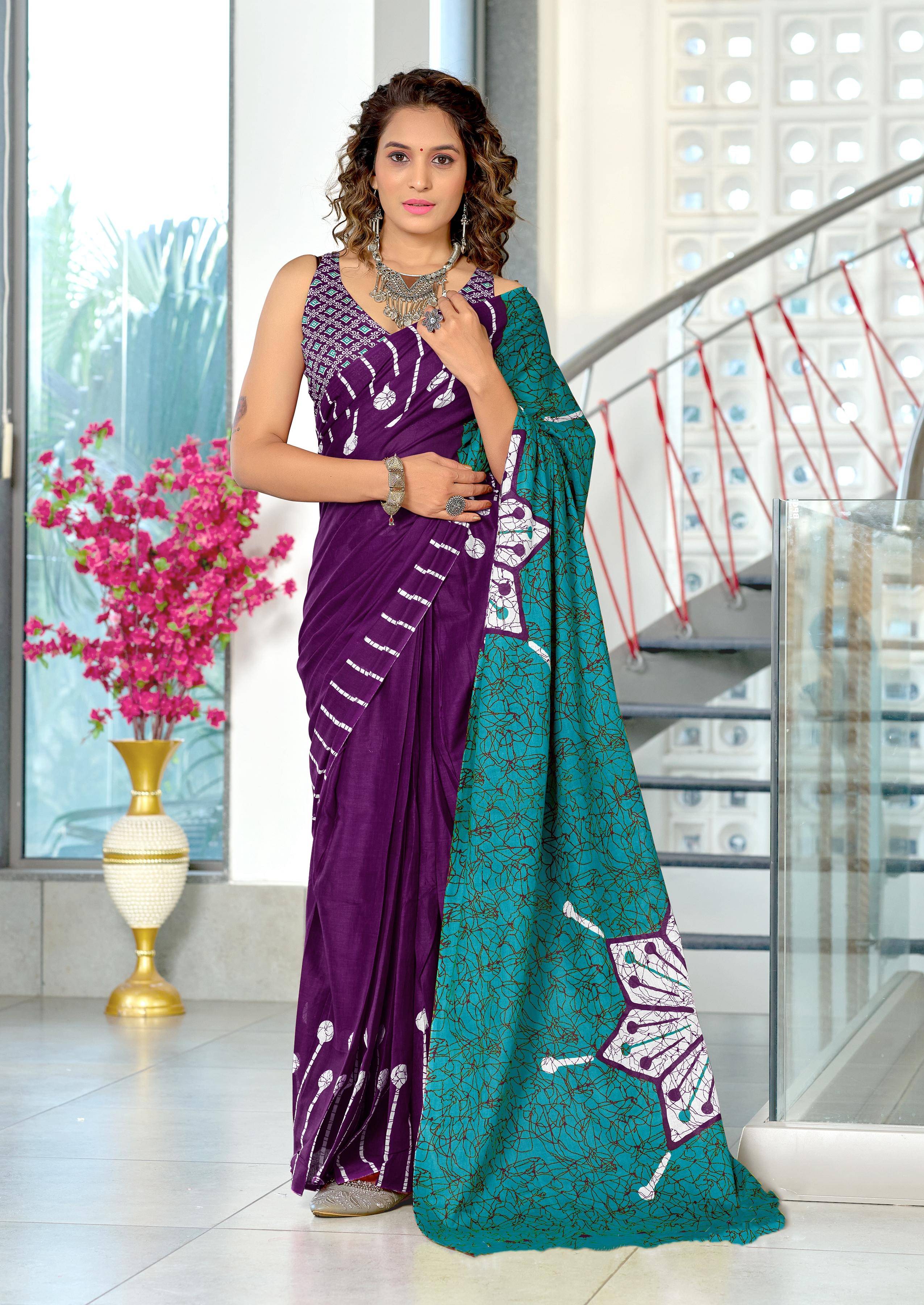     			PANZORA Cotton Solid Regular Saree Without Blouse Piece ( Purple )