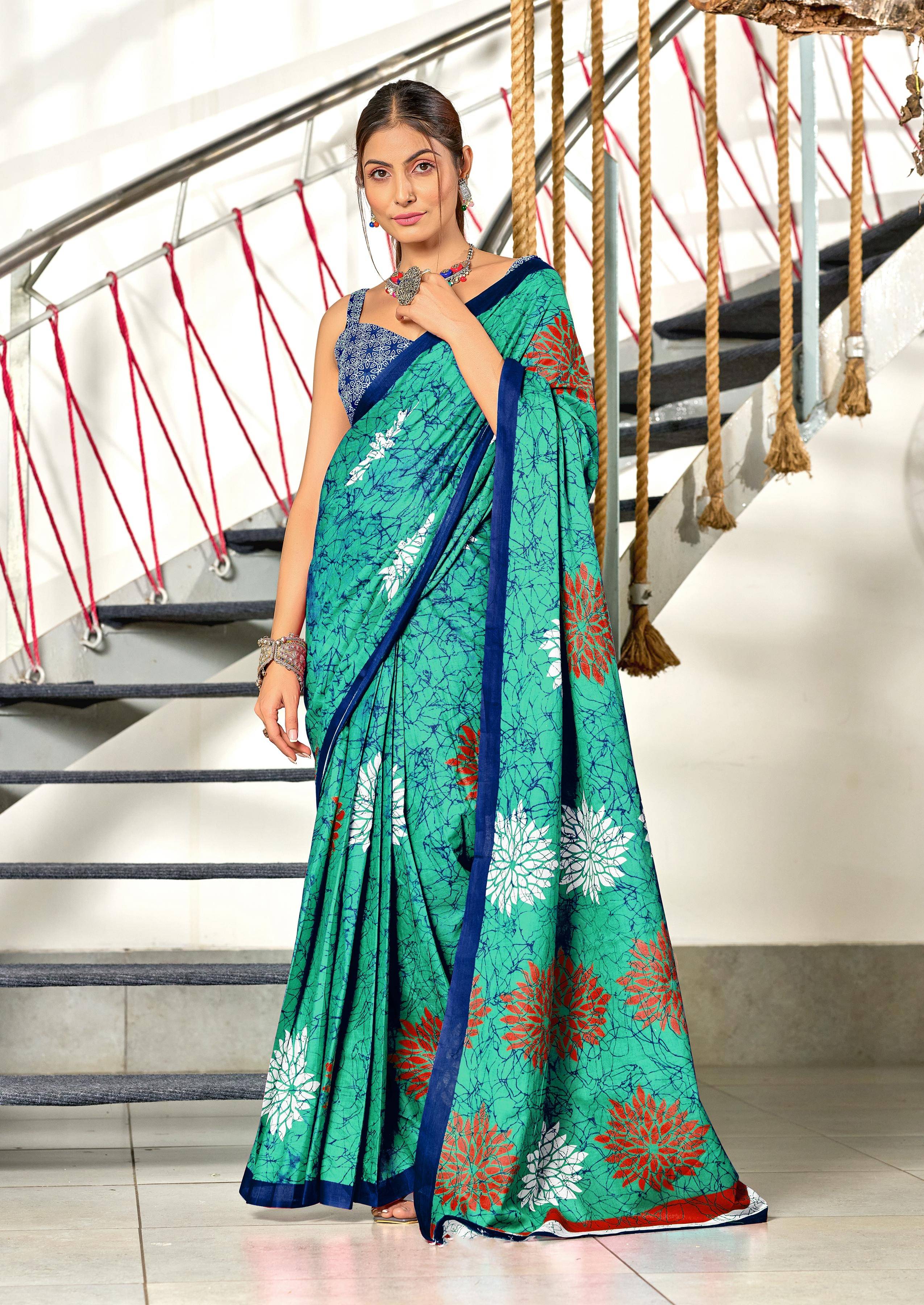     			PANZORA Cotton Solid Regular Saree Without Blouse Piece ( Teal )