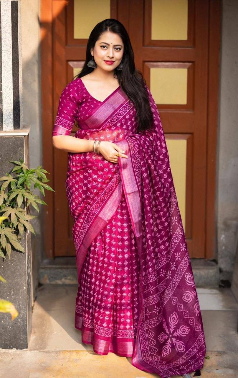     			PANZORA Linen Solid Regular Saree Without Blouse Piece ( Pink )