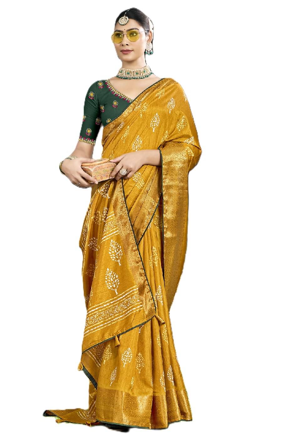     			PANZORA Silk Solid Regular Saree Without Blouse Piece ( Mustard )