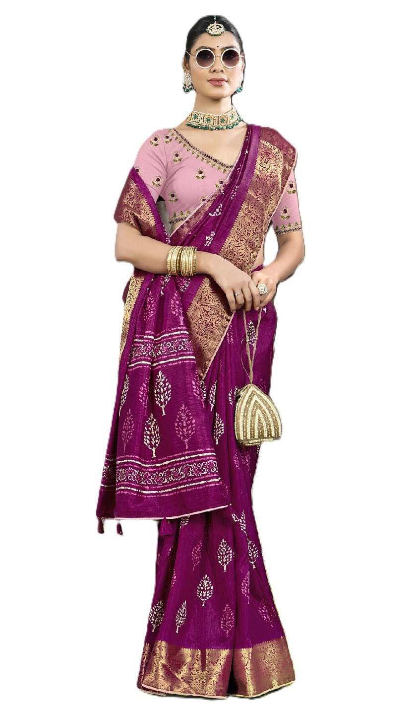     			PANZORA Silk Solid Regular Saree Without Blouse Piece ( Purple )