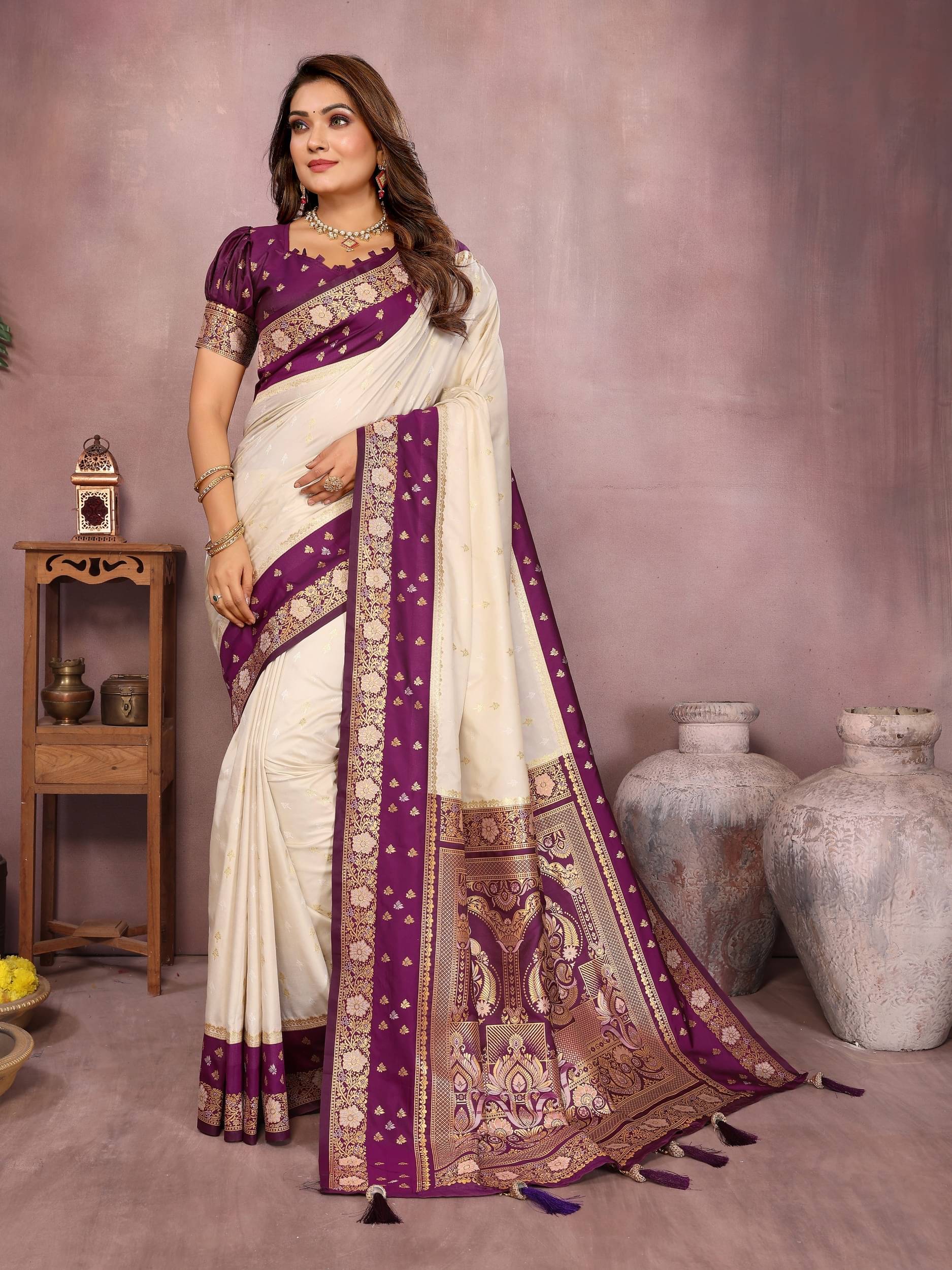     			PANZORA Silk Solid Regular Saree Without Blouse Piece ( White )