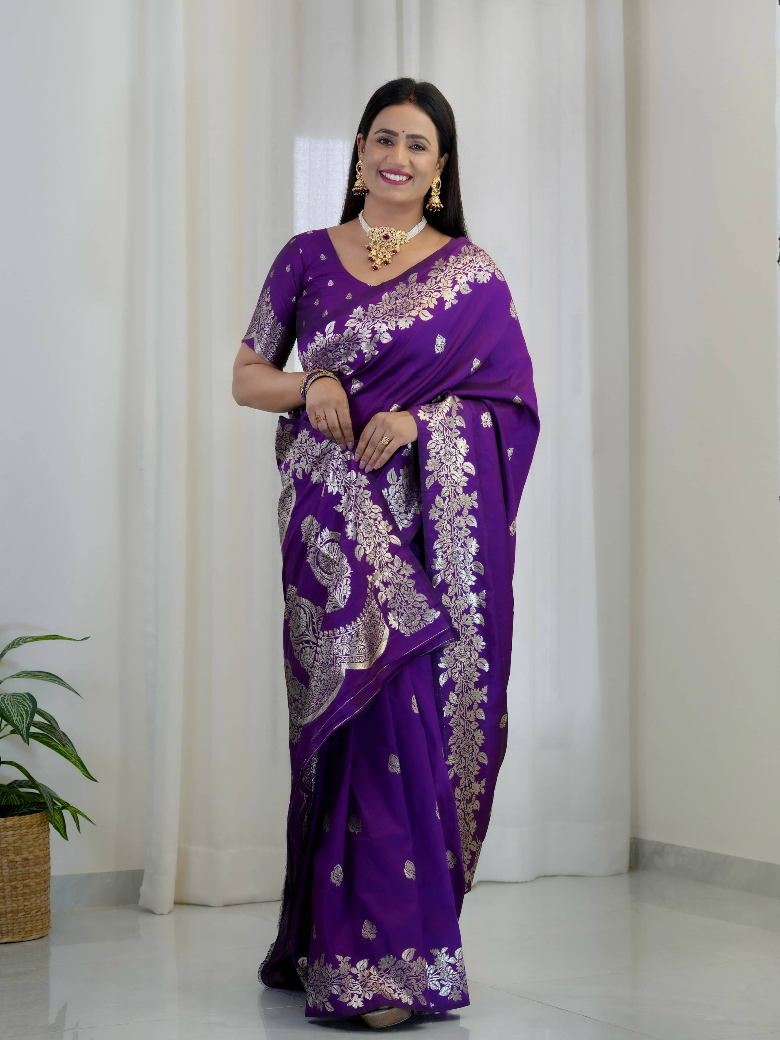     			PANZORA Silk Solid Regular Saree Without Blouse Piece ( Purple )