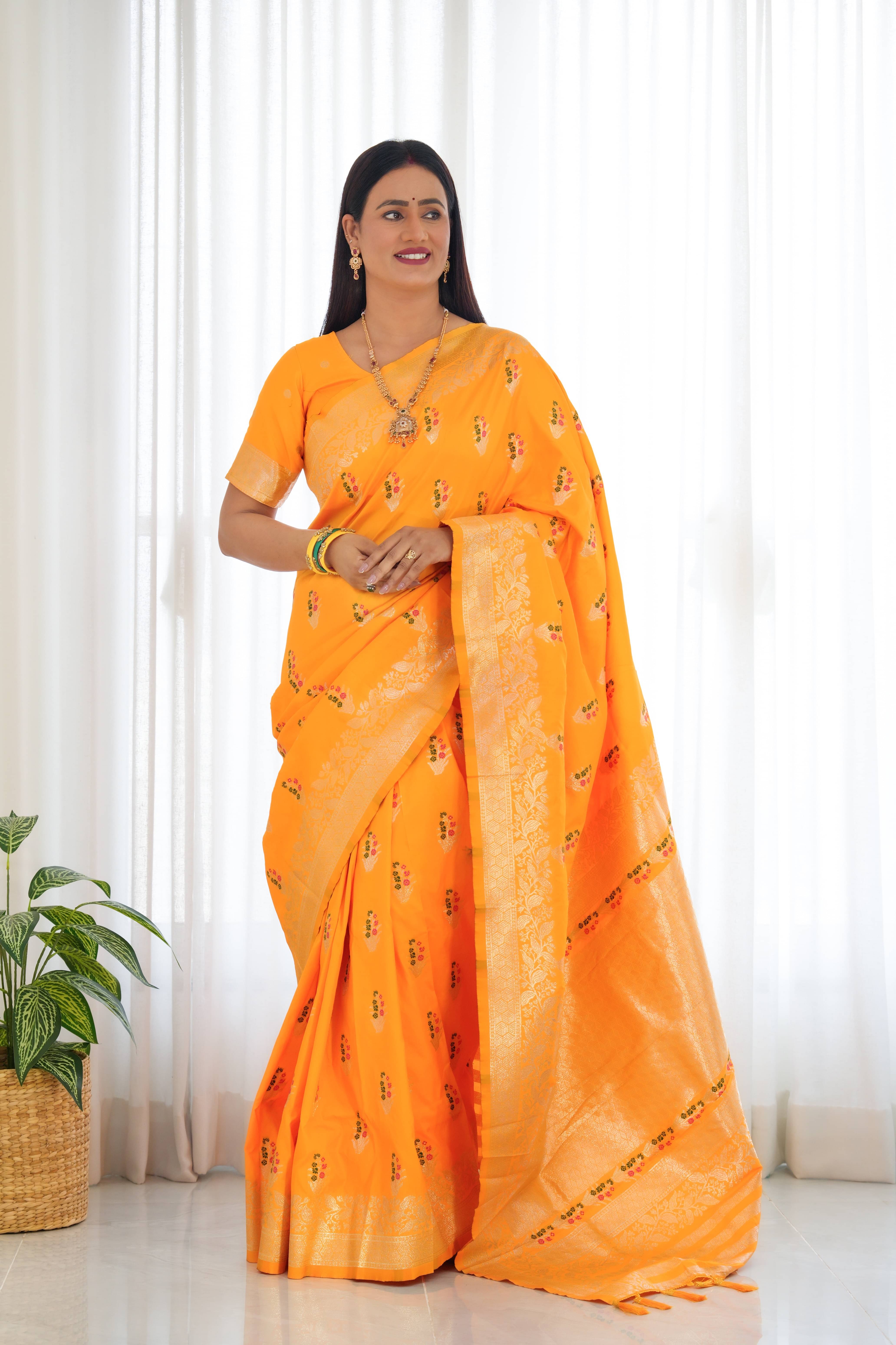 PANZORA Silk Solid Regular Saree Without Blouse Piece ( Yellow ) PANZORA Silk Solid Regular Saree Without Blouse Piece ( Yellow )