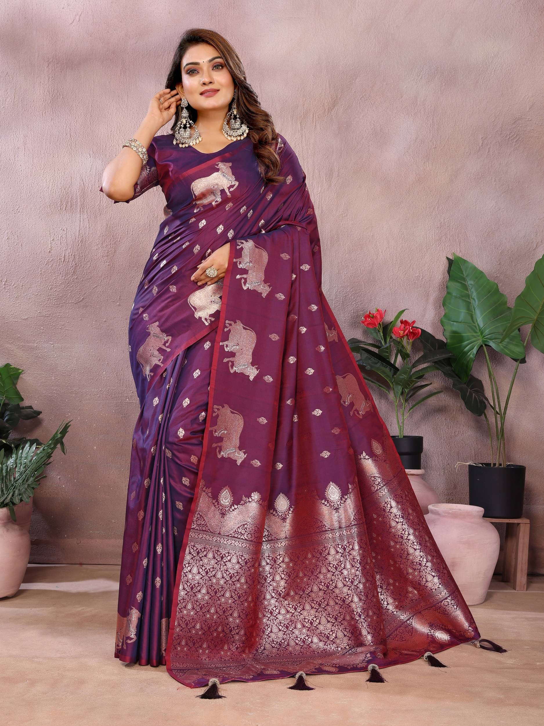    			PANZORA Silk Solid Regular Saree Without Blouse Piece ( Maroon )
