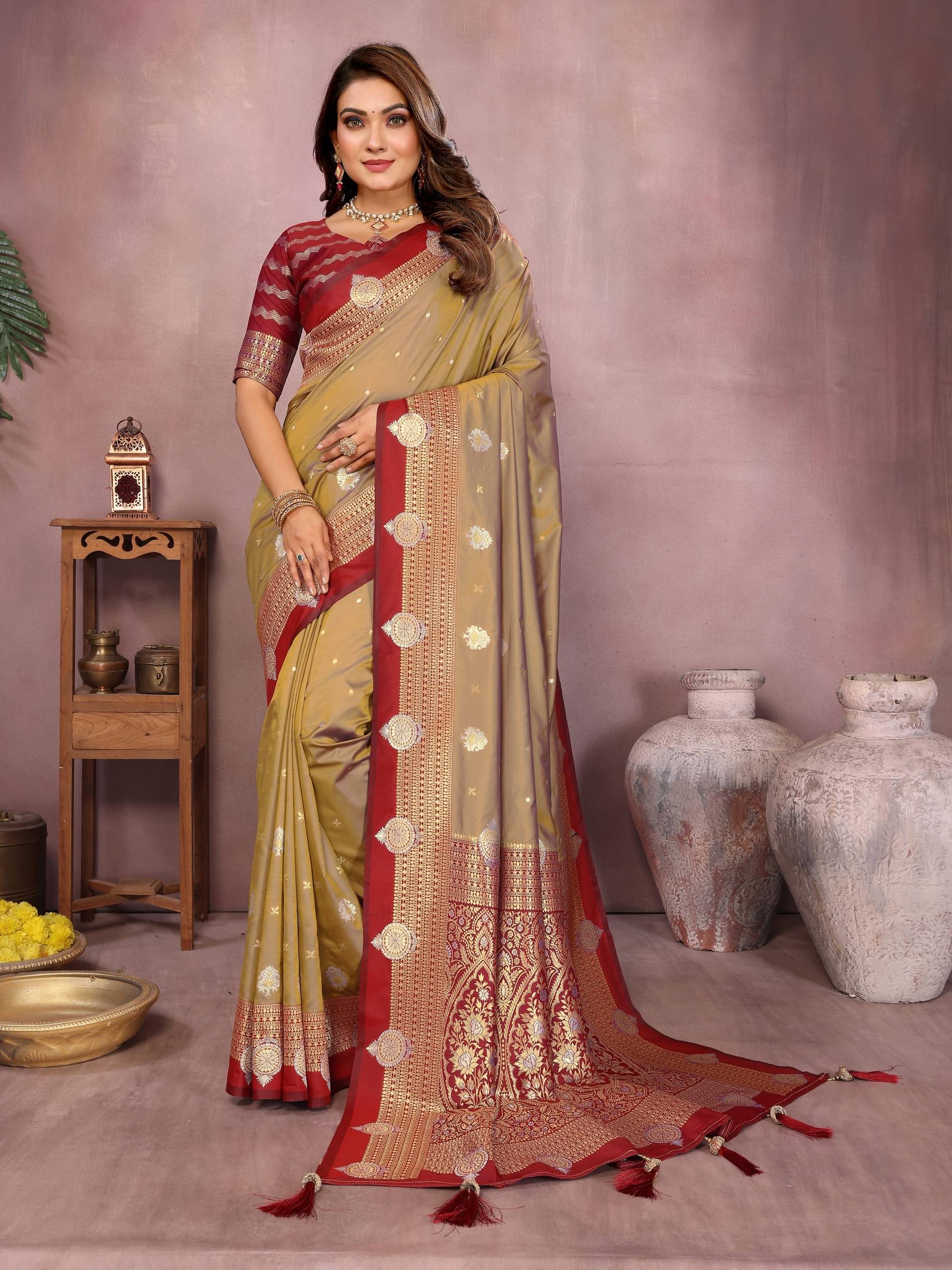     			PANZORA Silk Solid Regular Saree Without Blouse Piece ( Brown )