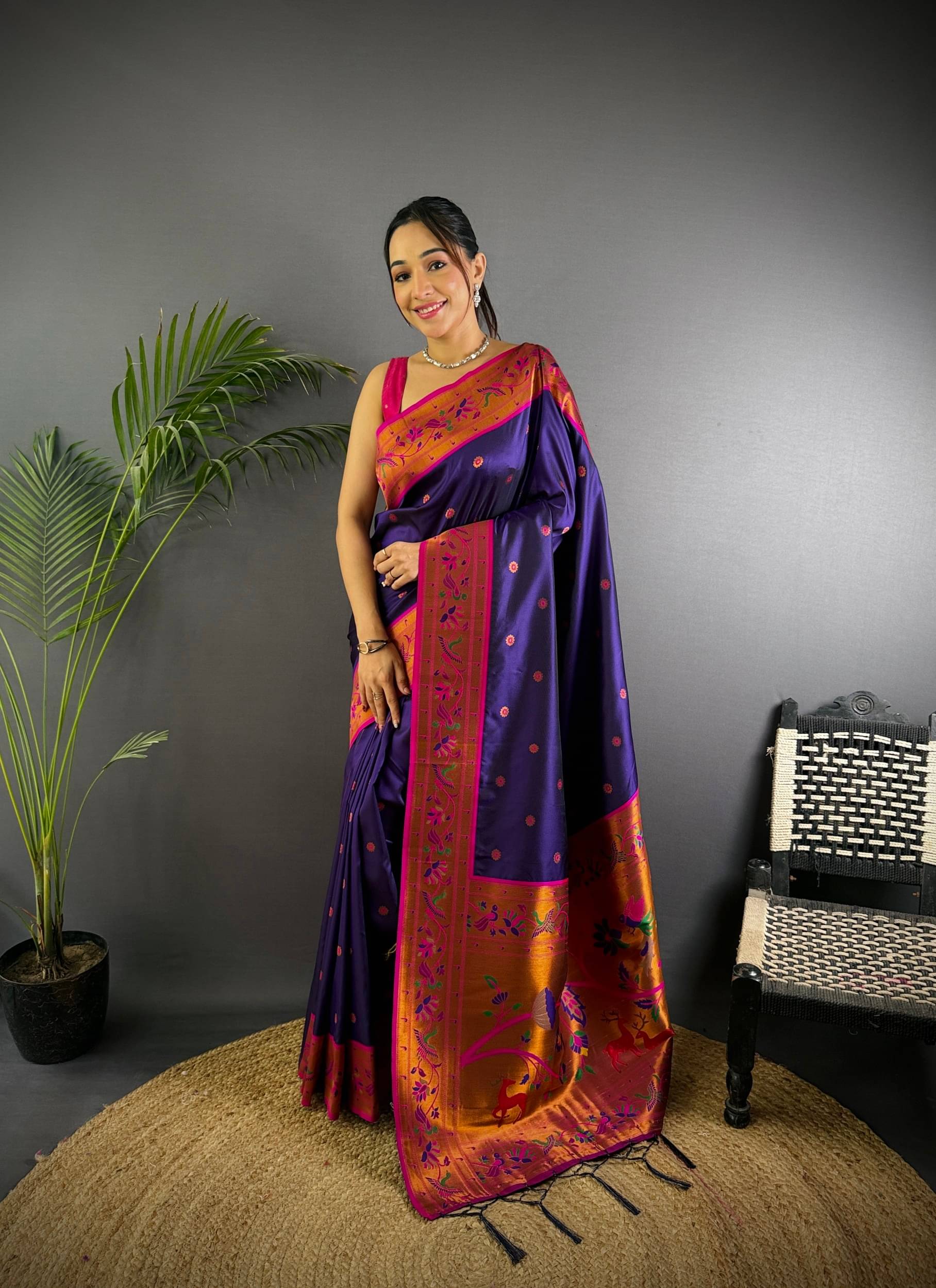     			PANZORA Silk Solid Regular Saree Without Blouse Piece ( Navy Blue )