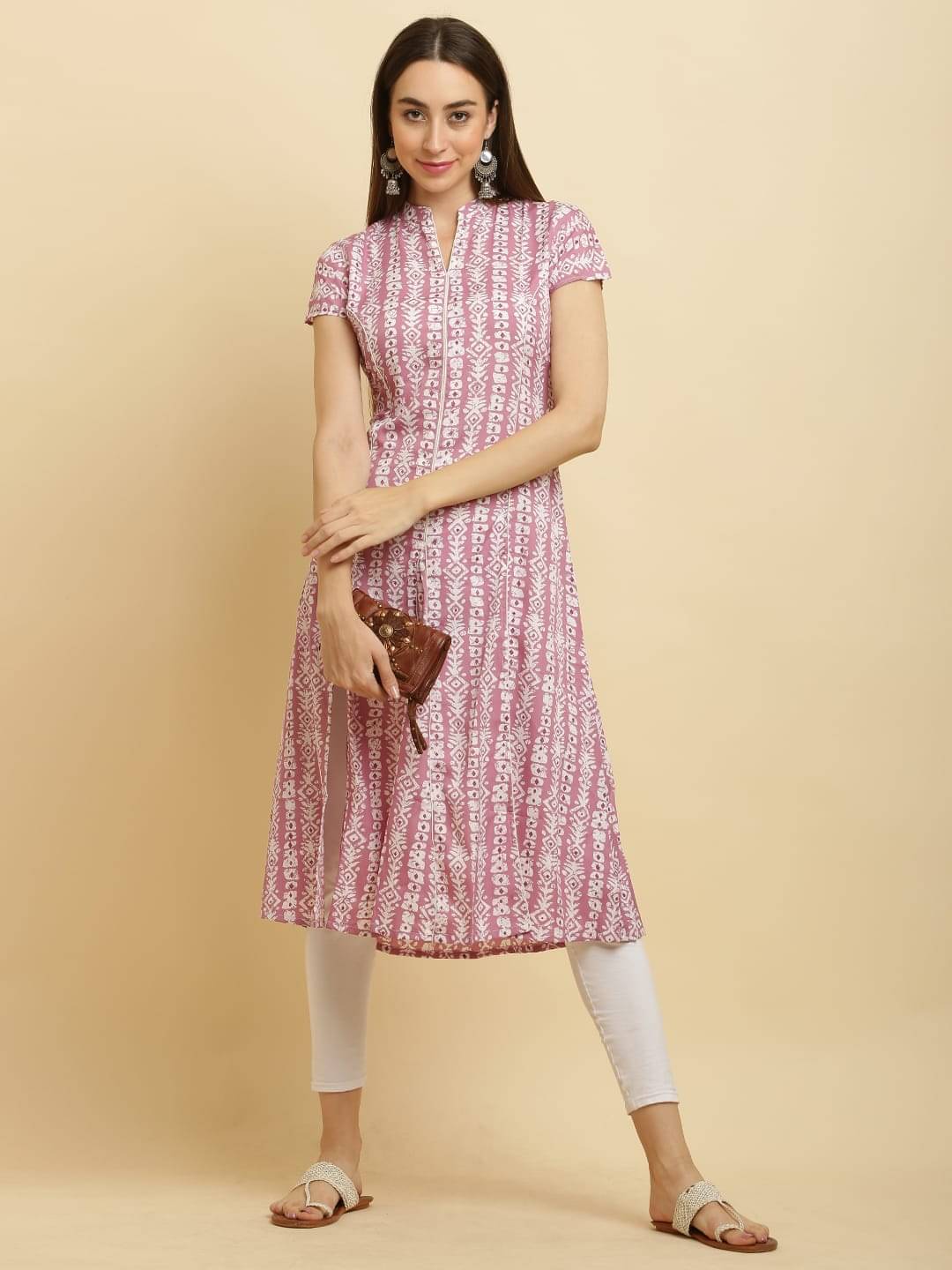     			PSMAAG Women Cotton Blend Printed A-line Kurti ( Pink )