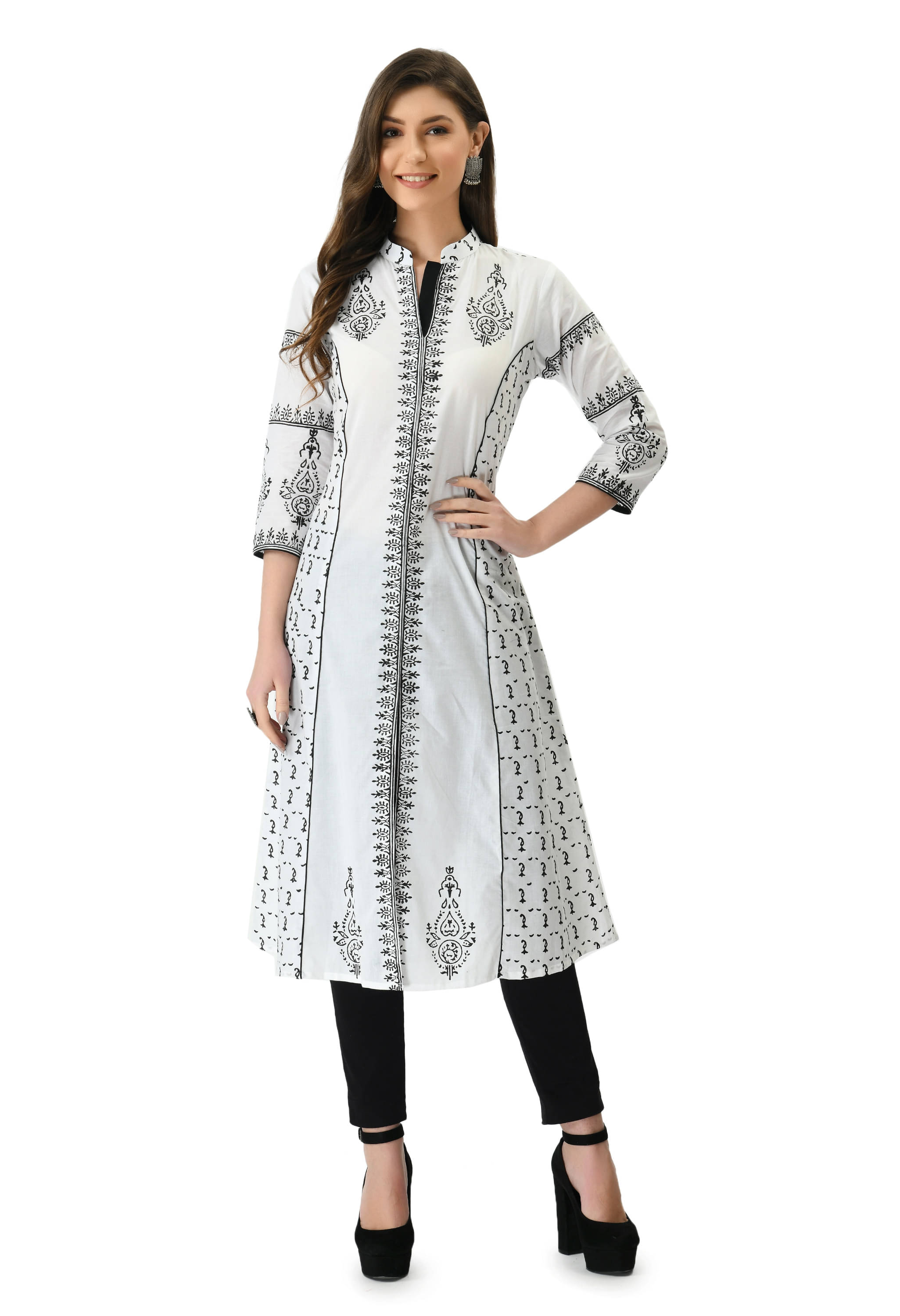     			PSMAAG Women Cotton Blend Printed A-line Kurti ( White )