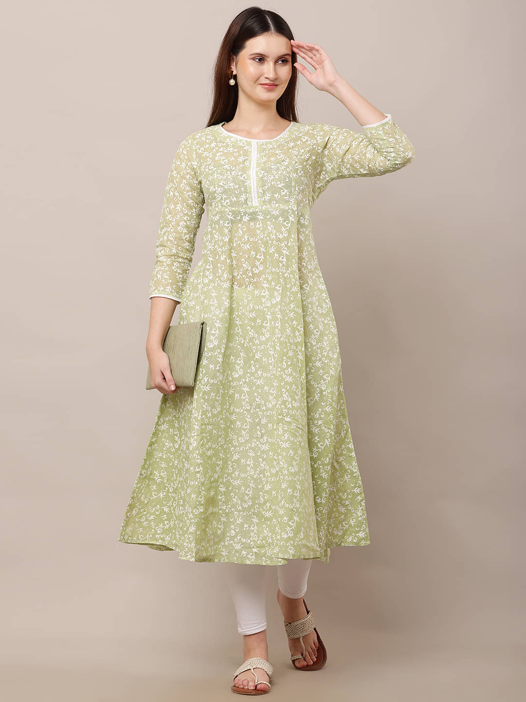 PSMAAG Women Cotton Blend Printed Anarkali Kurti ( Green ) PSMAAG Women Cotton Blend Printed Anarkali Kurti ( Green )
