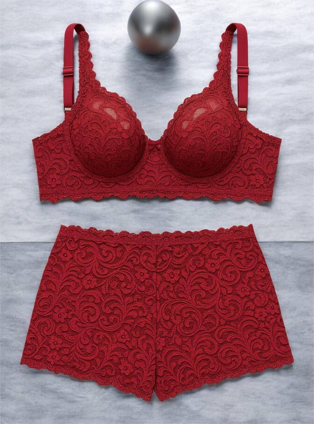    			Piylu Net/Mesh Non Padded Bra & Panty Set ( Maroon , Pack of 1 )