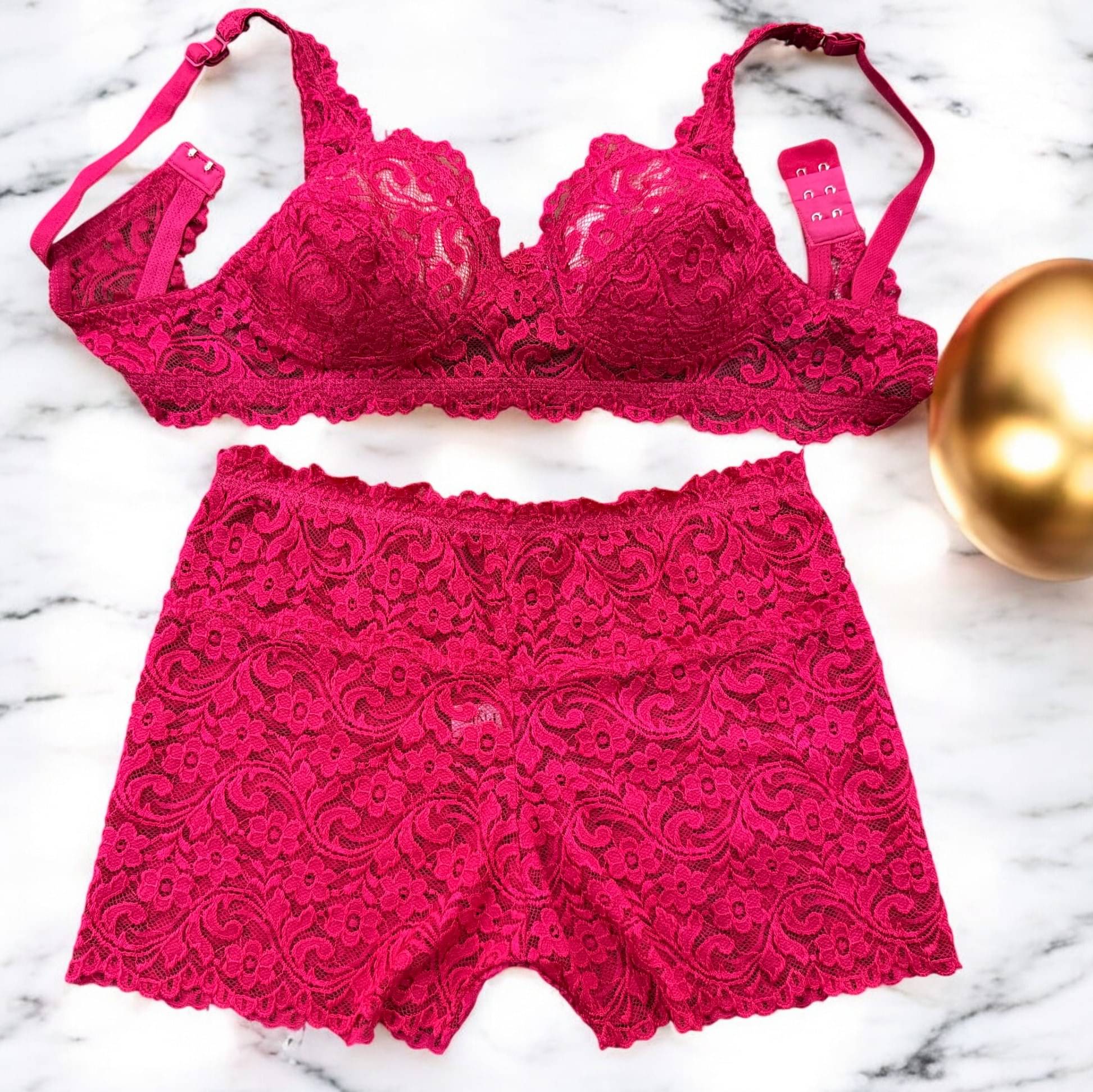     			Piylu Net/Mesh Non Padded Bra & Panty Set ( Pink , Pack of 1 )